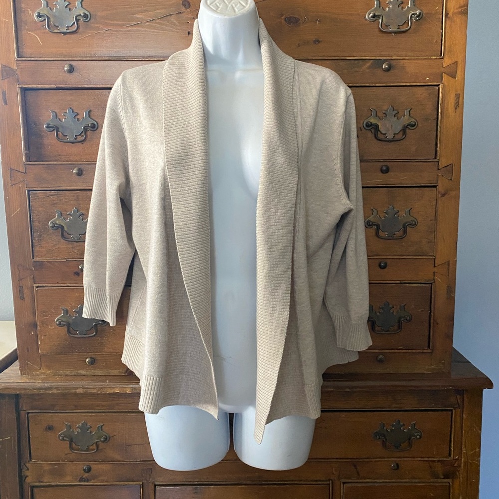 Women's Beige Open Cardigan Sweater with Shawl Collar XL